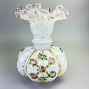 Rare Vintage Fenton Handpainted Melon Vase